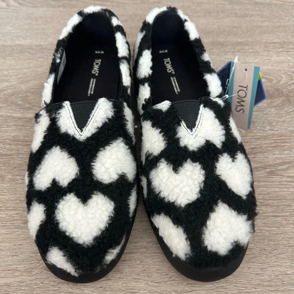 TOMS Alpargata Mallow Black Hearts Faux Shearling Slip-On Size 9.5 - Picture 4 of 12